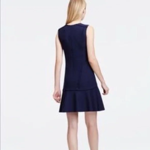 Ann Taylor Petite Navy Boiled Wool Sleeveless V neck Flounce Dress, Size 4P - Picture 3 of 14